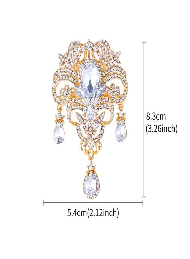 MEEDOZ 4Pcs Vintage Brooch Pins for Women Fashion, Crystal Rhinestone Wedding Bouquet DIY Flower Brooches Set for Crafts (Gold) - Image 2